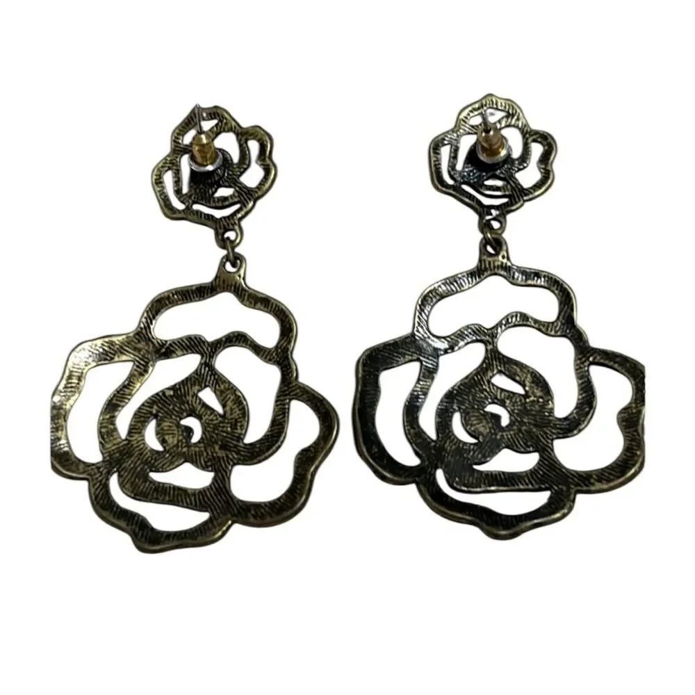 Dangle Flower earrings, antiqued bronze
